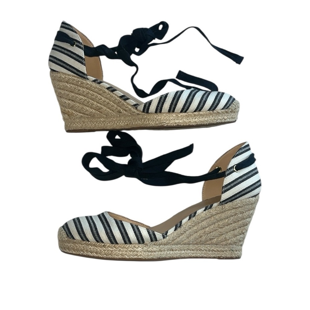 J. Crew Espadrille Wedges With Ankle Wrap In Stripe Shoes Women’s Size 8.5 - Picture 3 of 8